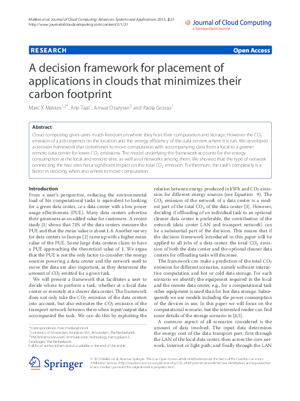 (PDF) A decision framework for placement of applications in clouds that ...