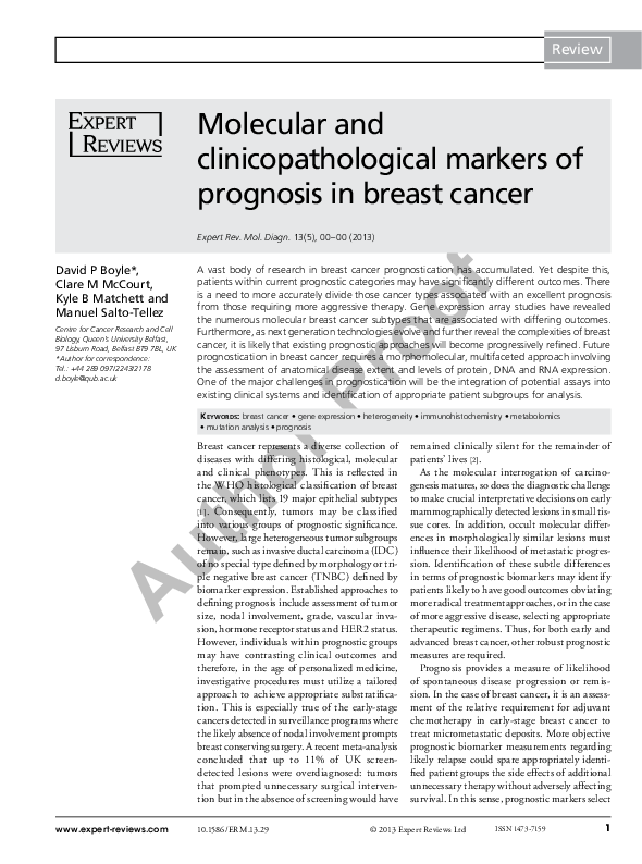 (PDF) Molecular and clinicopathological markers of prognosis in breast ...