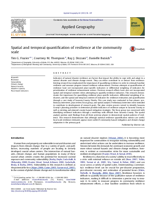 (PDF) Spatial and temporal quantification of resilience at the ...