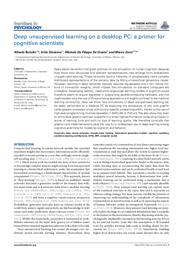 (PDF) Deep Unsupervised Learning on a Desktop PC: A Primer for ...
