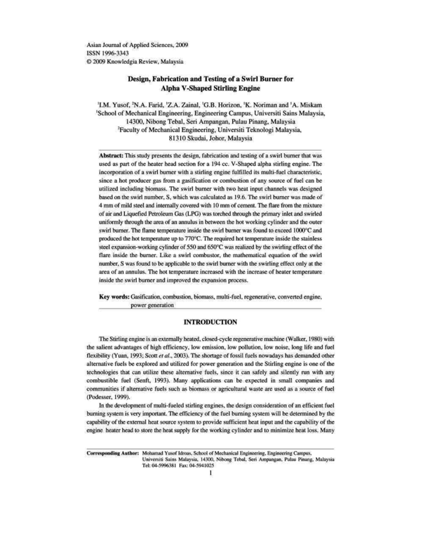 (PDF) Design, Fabrication and Testing of a Swirl Burner for Alpha V ...