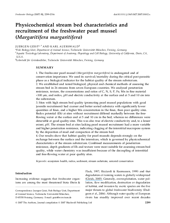 (PDF) Physicochemical stream bed characteristics and recruitment of the