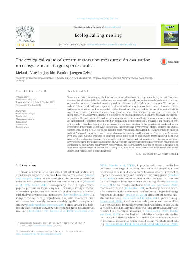(PDF) The ecological value of stream restoration measures: An ...