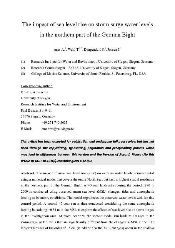 (PDF) The impact of sea level rise on storm surge water levels in the ...