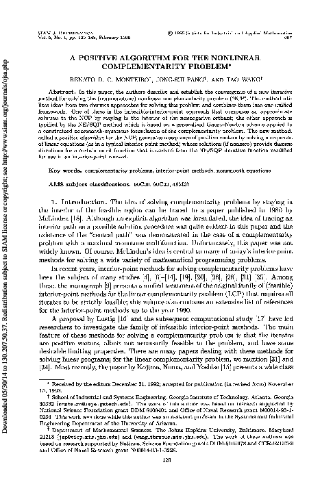 (PDF) A Positive Algorithm for the Nonlinear Complementarity Problem