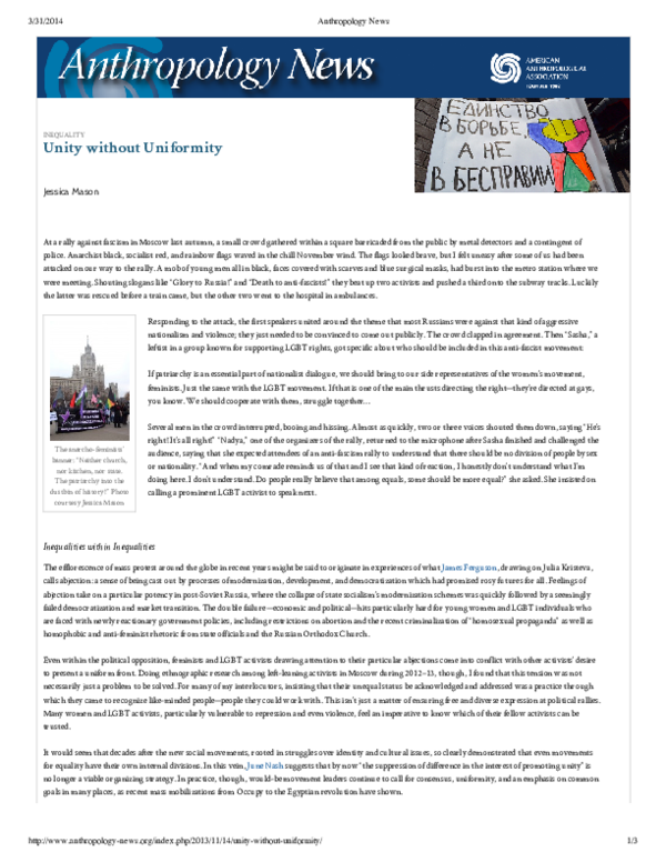 (PDF) Unity Without Uniformity (news column)