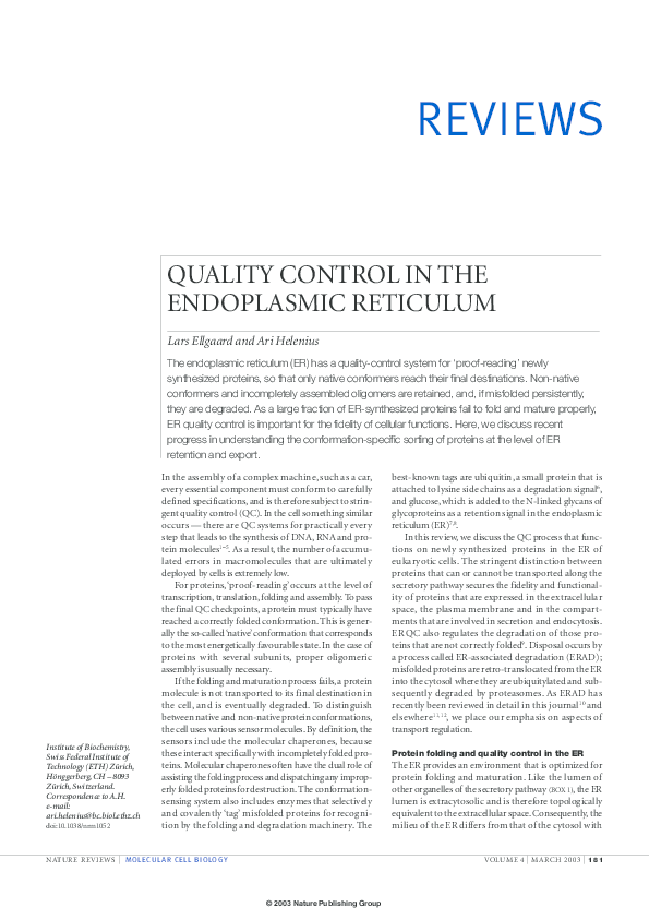 (PDF) Quality control in the endoplasmic reticulum