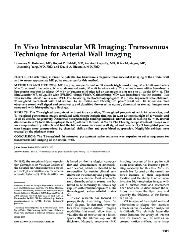 (PDF) In Vivo Intravascular MR Imaging: Transvenous Technique for ...