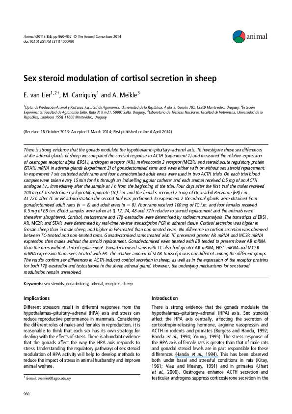 (PDF) Sex steroid modulation of cortisol secretion in sheep