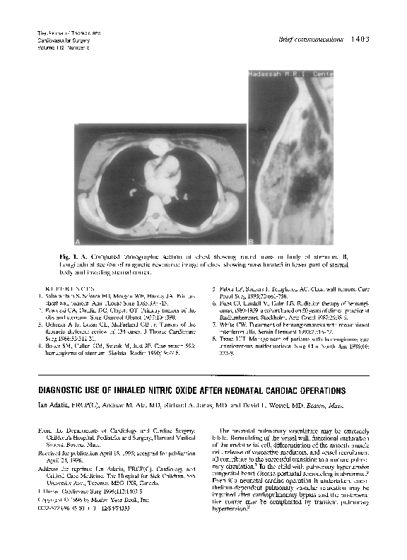(PDF) Diagnostic use of inhaled nitric oxide after neonatal cardiac