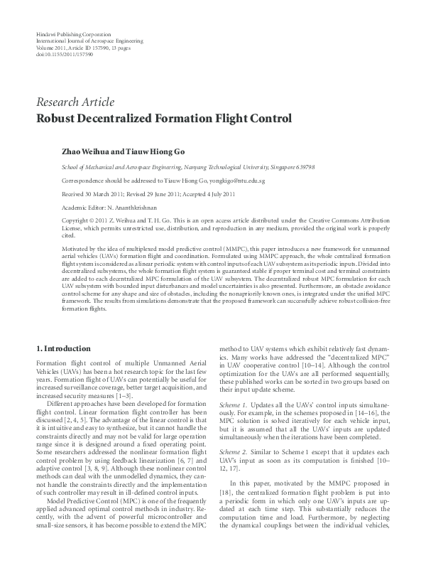 (PDF) Robust Decentralized Formation Flight Control