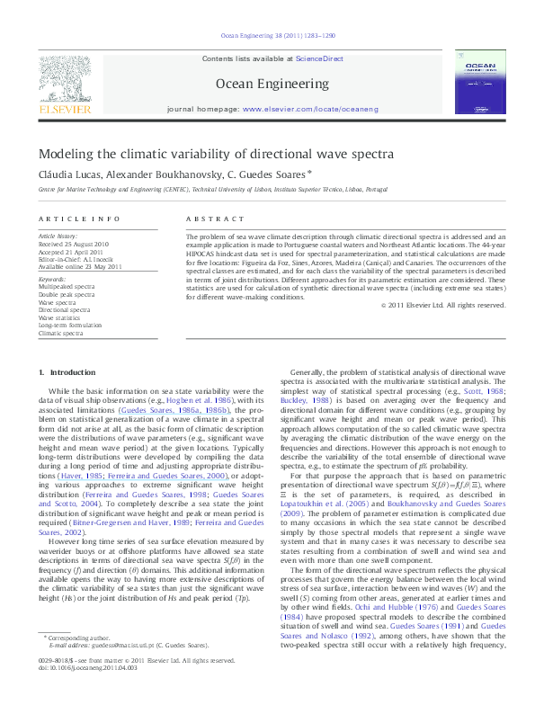 (PDF) Modeling the climatic variability of directional wave spectra