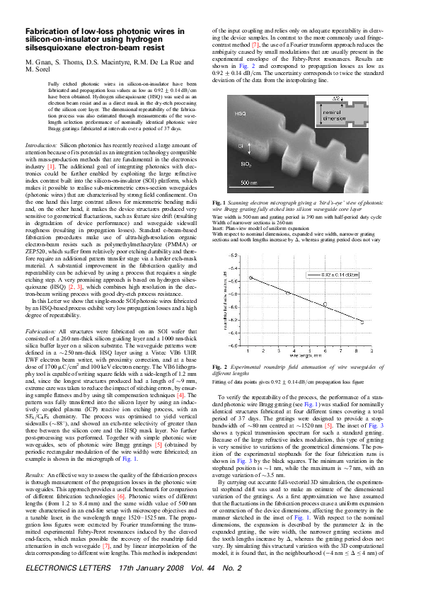 (PDF) Fabrication of low-loss photonic wires in silicon-on-insulator ...