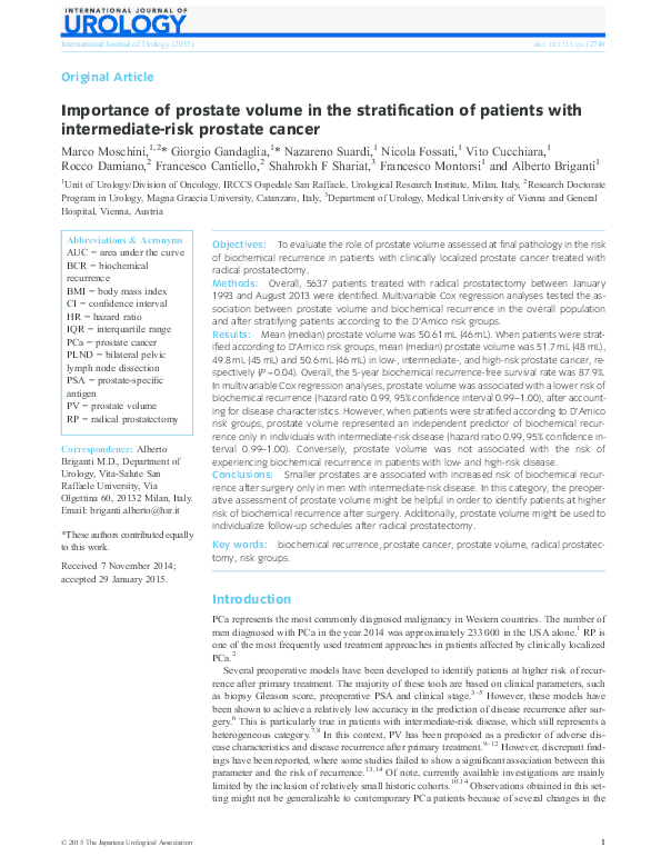 (PDF) Importance of prostate volume in the stratification of patients ...