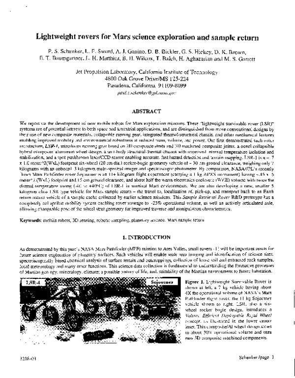 (PDF) Lightweight rovers for Mars science exploration and sample return