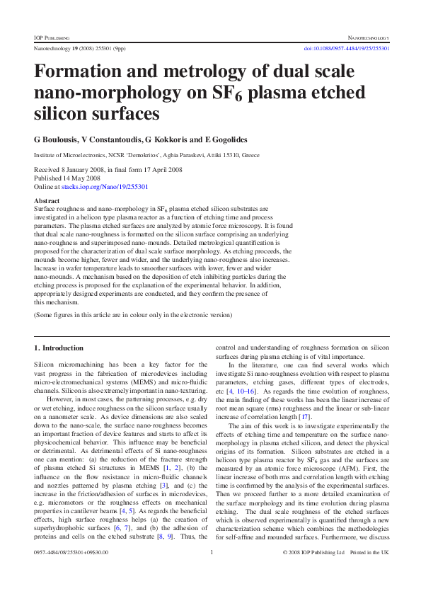(PDF) Formation and metrology of dual scale nano-morphology on SF 6 ...