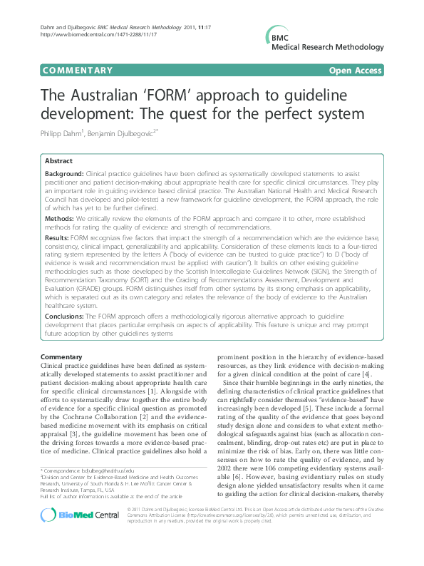 (PDF) The Australian 'FORM' approach to guideline development: The ...