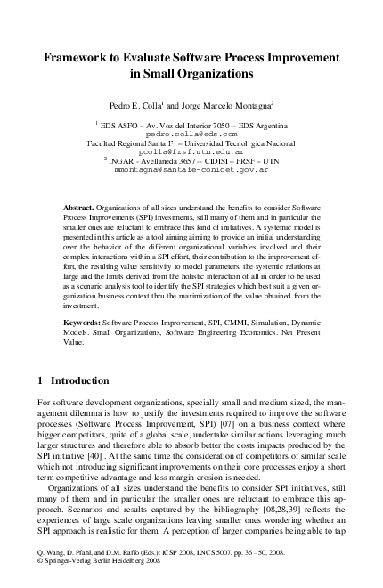 (PDF) Framework to Evaluate Software Process Improvement in Small ...