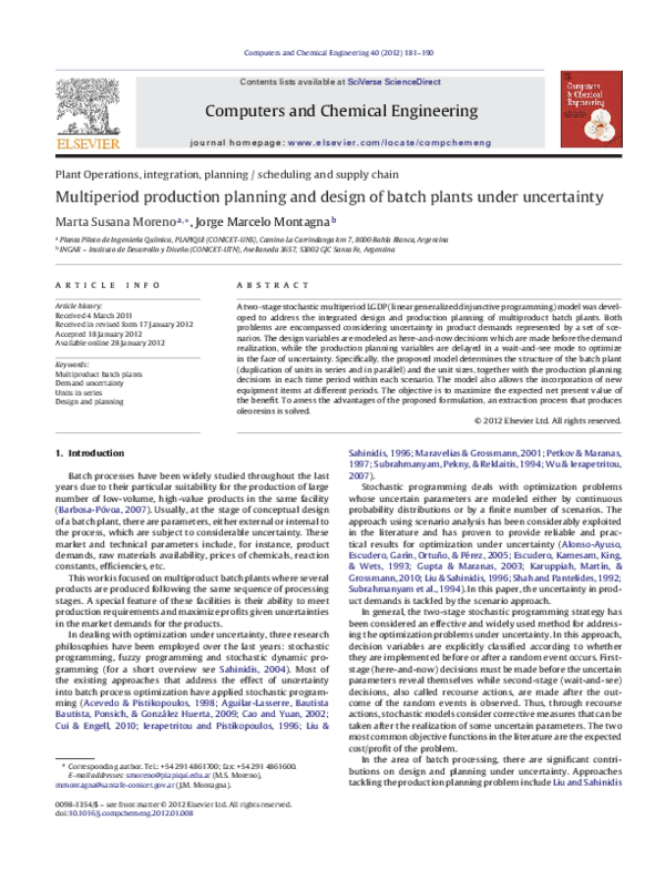 (PDF) Multiperiod production planning and design of batch plants under ...