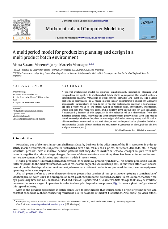 (PDF) A multiperiod model for production planning and design in a ...