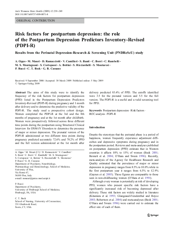 (PDF) Risk factors for postpartum depression: the role of the ...