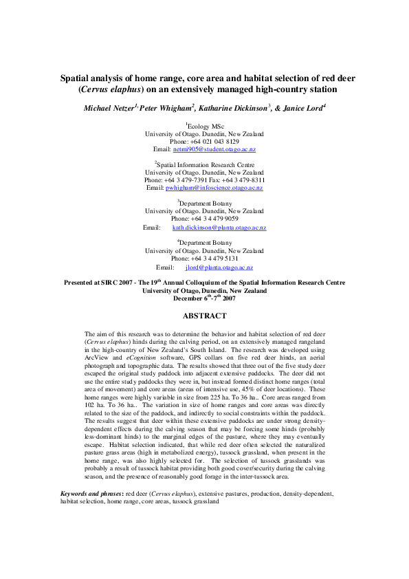 (PDF) Spatial analysis of home range, core area and habitat selection ...