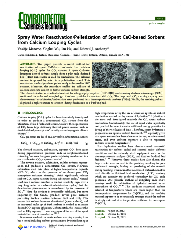 (PDF) Spray Water Reactivation/Pelletization of Spent CaO-based Sorbent ...