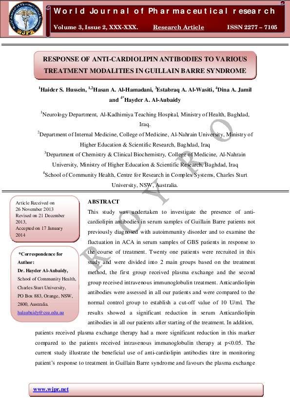 Pdf Response Of Anti Cardiolipin Antibodies To Various Treatment Modalities In Guillain Barre Syndrome Dr Estabraq Wasiti Academia Edu Pdf Response Of Anti Cardiolipin Antibodies To Various Treatment Modalities In Guillain Barre Syndrome Dr Estabraq Wasiti Academia Edu