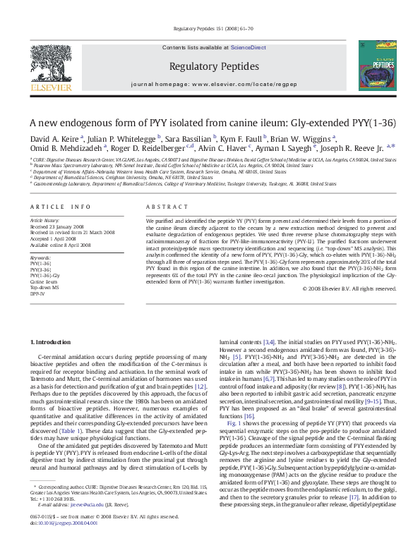 (PDF) A new endogenous form of PYY isolated from canine ileum: Gly ...