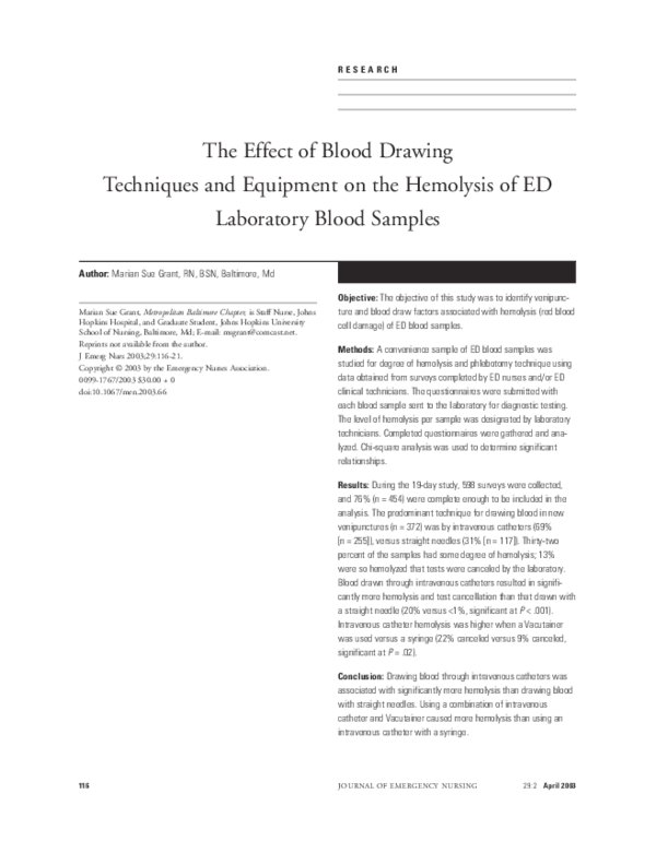 (PDF) The effect of blood drawing techniques and equipment on the