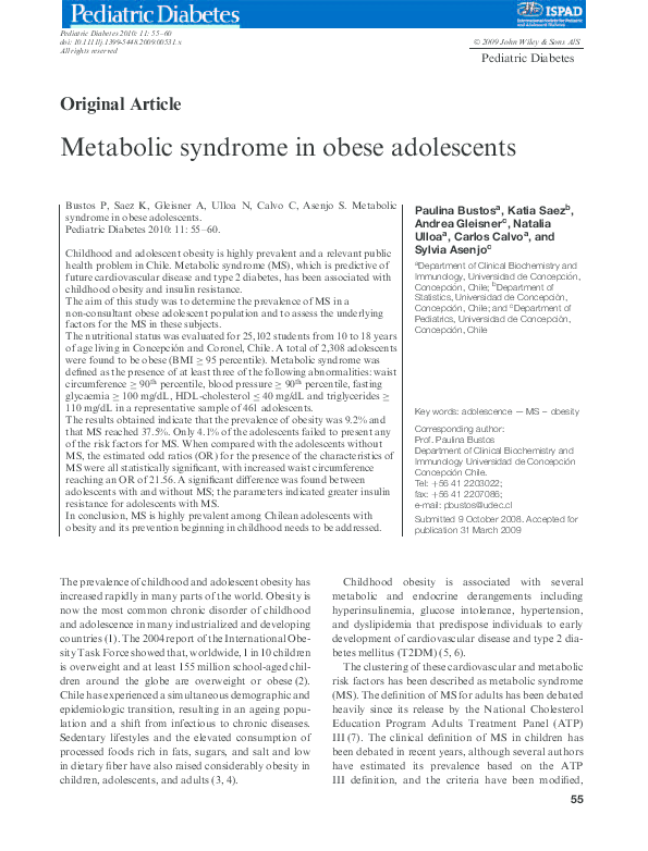(PDF) Metabolic syndrome in obese adolescents