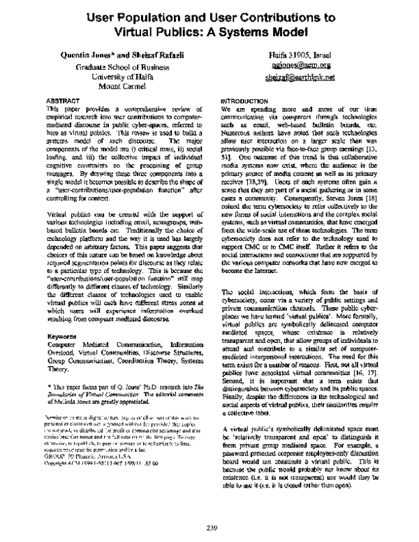(PDF) User population and user contributions to virtual publics