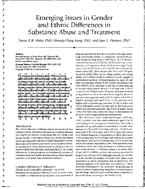 (PDF) Emerging issues in gender and ethnic differences in substance ...