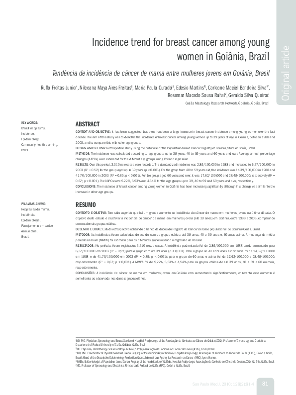 (PDF) Incidence trend for breast cancer among young women in Goiânia ...