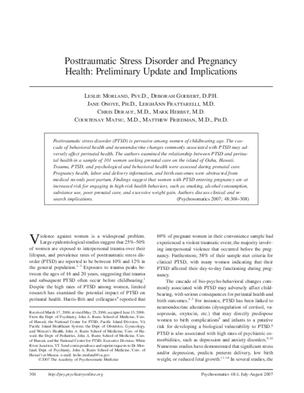 (PDF) Posttraumatic stress disorder and pregnancy health: preliminary ...