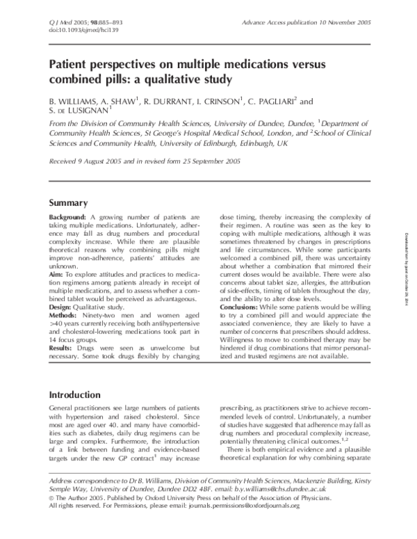 (PDF) Patient perspectives on multiple medications versus combined ...