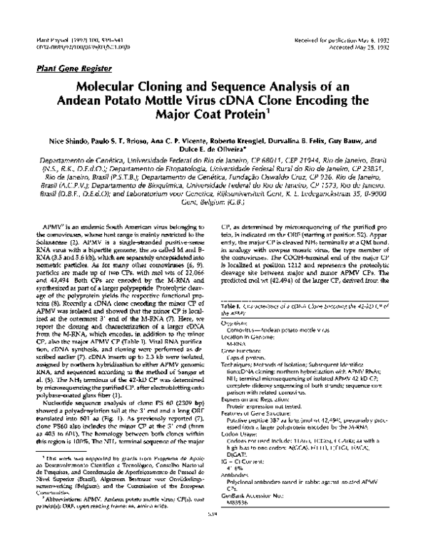 (PDF) Molecular Cloning and Sequence Analysis of an Andean Potato ...