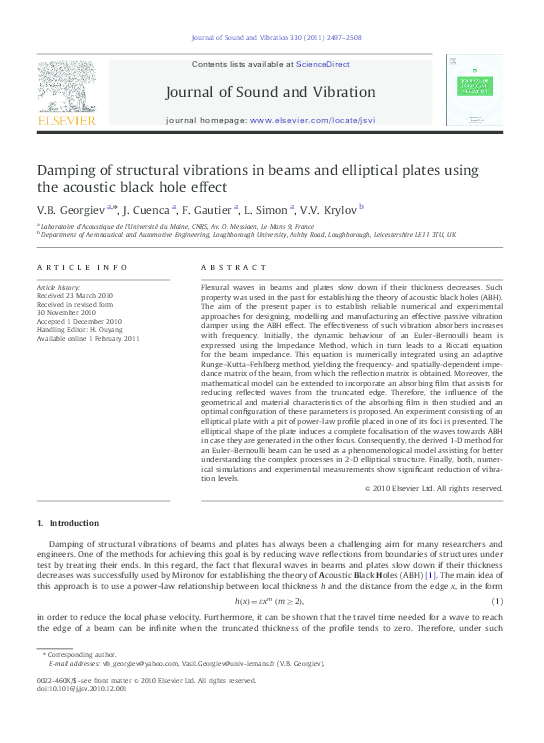 (PDF) Damping of structural vibrations in beams and elliptical plates ...