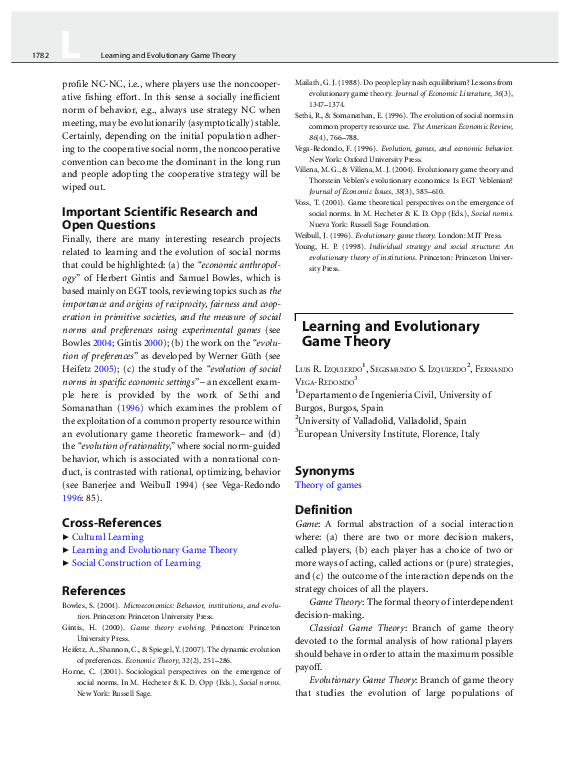 (PDF) Learning and Evolutionary Game Theory