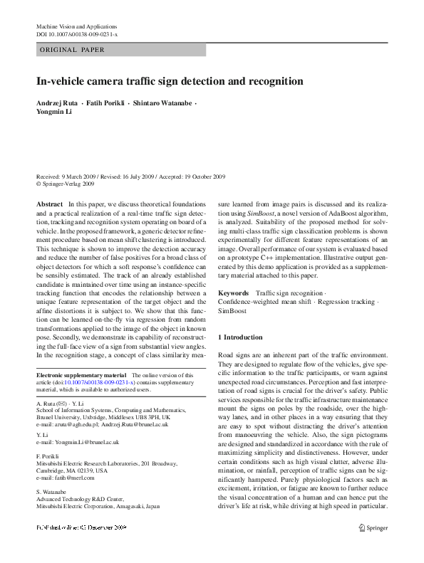 (PDF) In-vehicle camera traffic sign detection and recognition