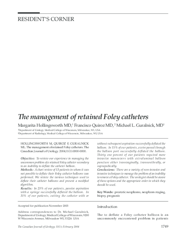 (PDF) The management of retained Foley catheters