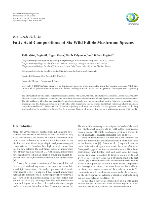 (PDF) Fatty Acid Compositions of Six Wild Edible Mushroom Species