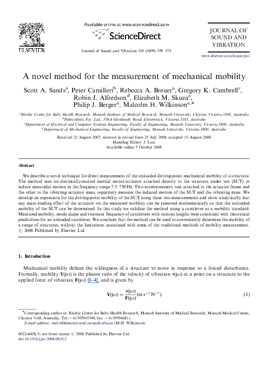 (PDF) A novel method for the measurement of mechanical mobility
