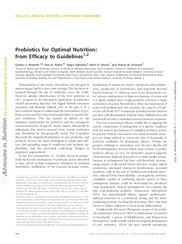 (PDF) Probiotics for optimal nutrition: from efficacy to guidelines