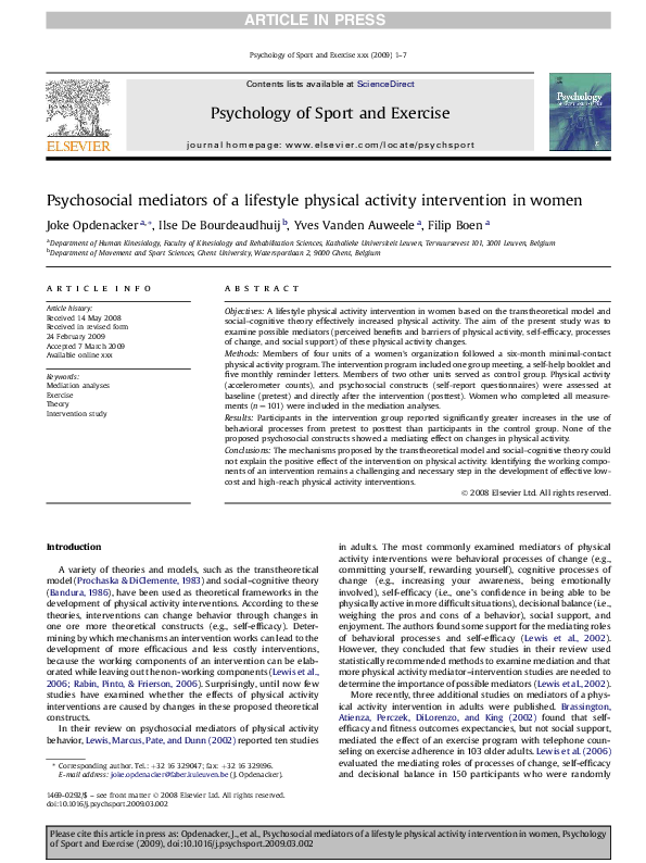 (PDF) Psychosocial mediators of a lifestyle physical activity ...