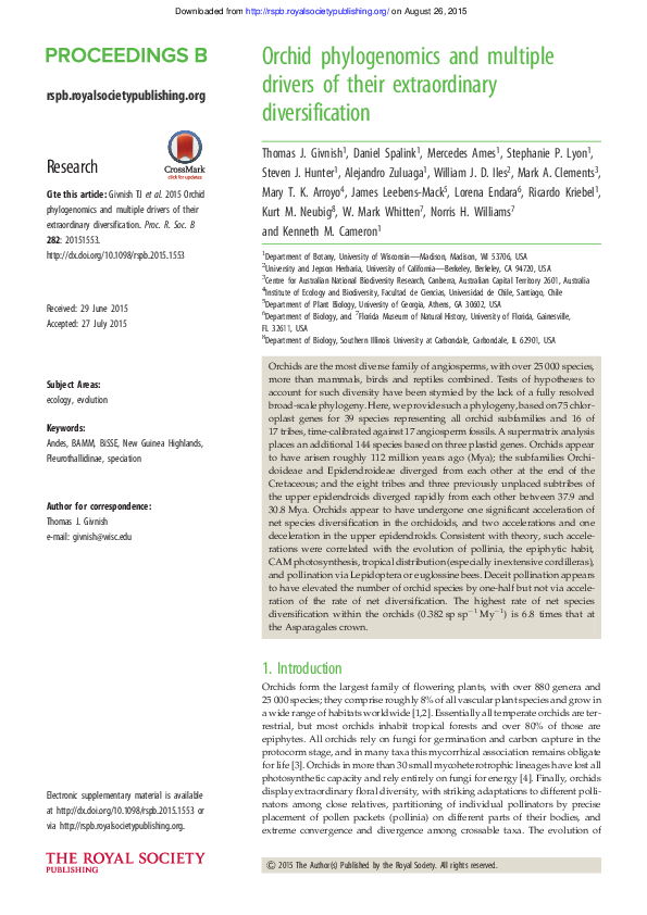 (PDF) Orchid phylogenomics and multiple drivers of their extraordinary ...