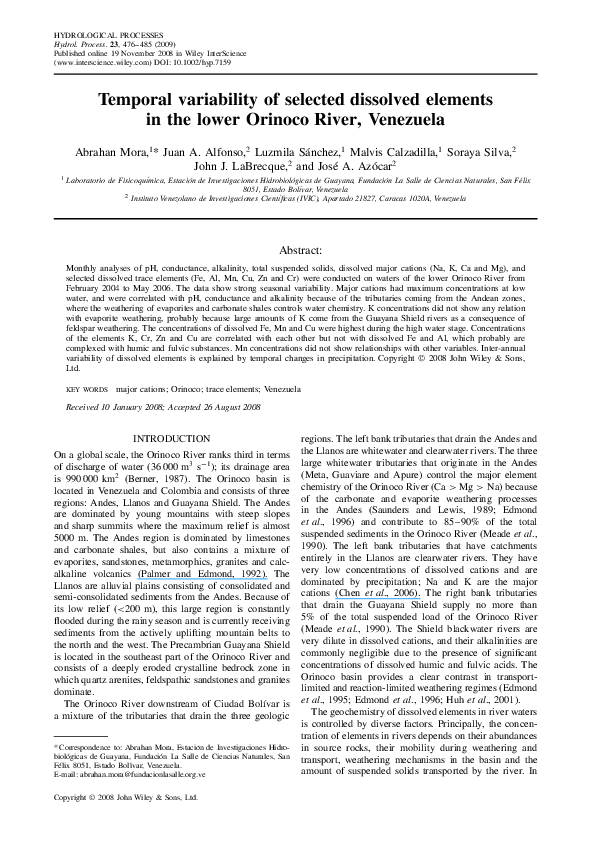 (PDF) Temporal variability of selected dissolved elements in the lower