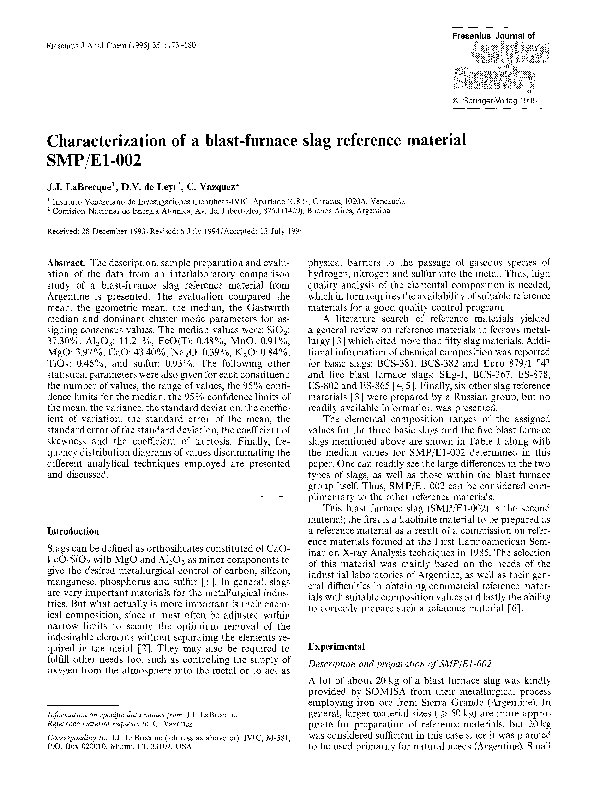 (PDF) Characterization of a blastfurnace slag reference material SMP