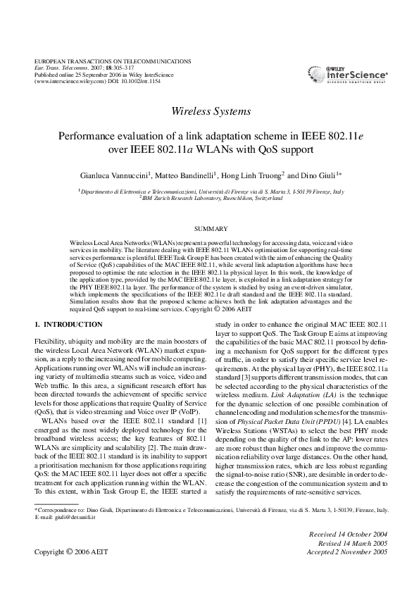 (PDF) Wireless Systems Performance evaluation of a link adaptation ...