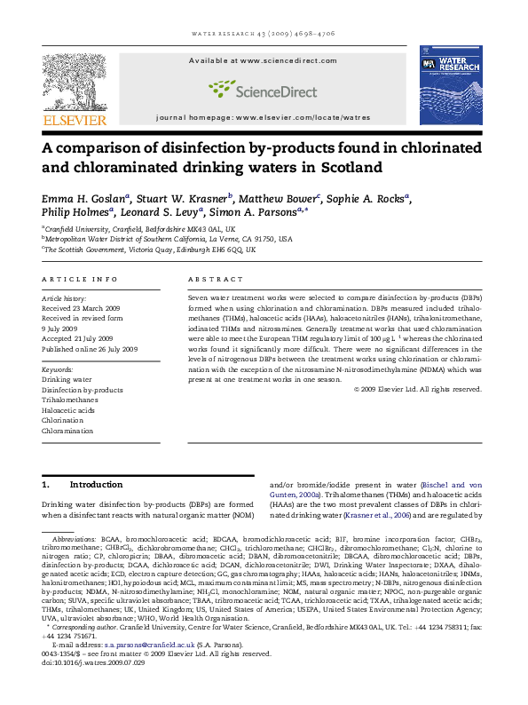 (PDF) A comparison of disinfection byproducts found in chlorinated and chloraminated drinking